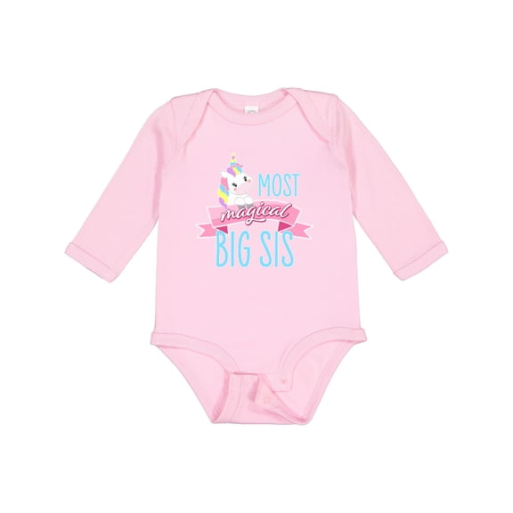 Inktastic Most Magical Big Sis- cute unicorn Girls Long Sleeve Baby Bodysuit