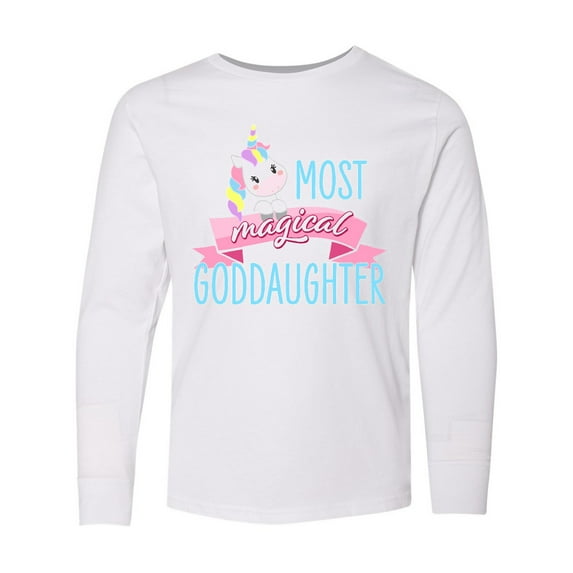 Inktastic Most Magical Goddaughter- cute unicorn Long Sleeve Youth T-Shirt