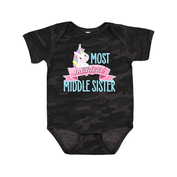 Inktastic Most Magical Middle Sister- cute unicorn Girls Baby Bodysuit