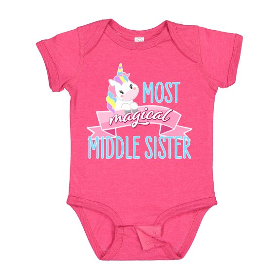 Inktastic Most Magical Middle Sister- cute unicorn Girls Baby Bodysuit