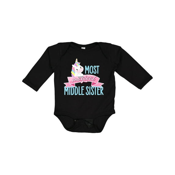 Inktastic Most Magical Middle Sister- cute unicorn Girls Long Sleeve Baby Bodysuit