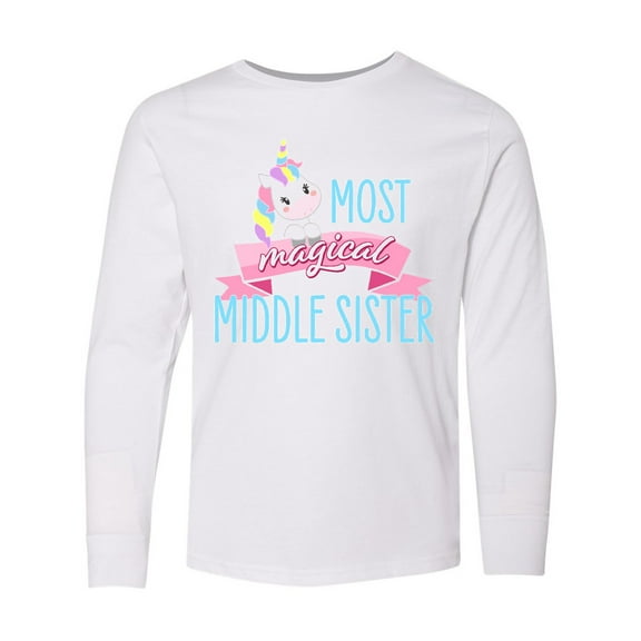 Inktastic Most Magical Middle Sister- cute unicorn Long Sleeve Youth T-Shirt