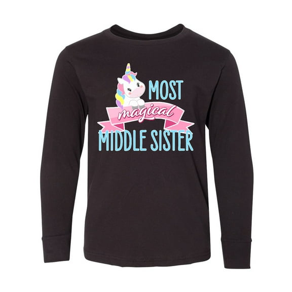 Inktastic Most Magical Middle Sister- cute unicorn Long Sleeve Youth T-Shirt