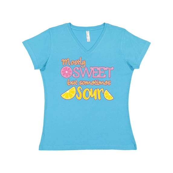 Inktastic Mostly Sweet, but Somtimes Sour Pink and Yellow Lemons Women's V-Neck T-Shirt
