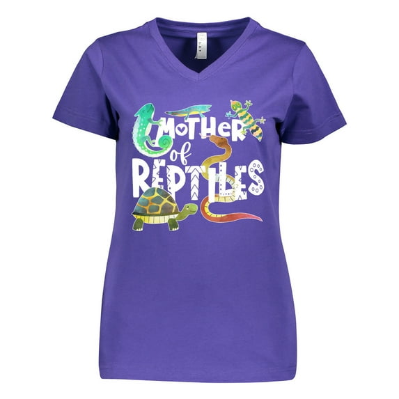 Inktastic Mother of Reptiles Cute Turtle, Lizards, Snake Women's V-Neck T-Shirt
