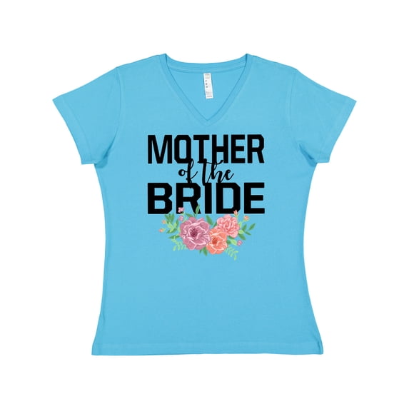 Inktastic Mother of the Bride with Flower Illustration Women's V-Neck T-Shirt