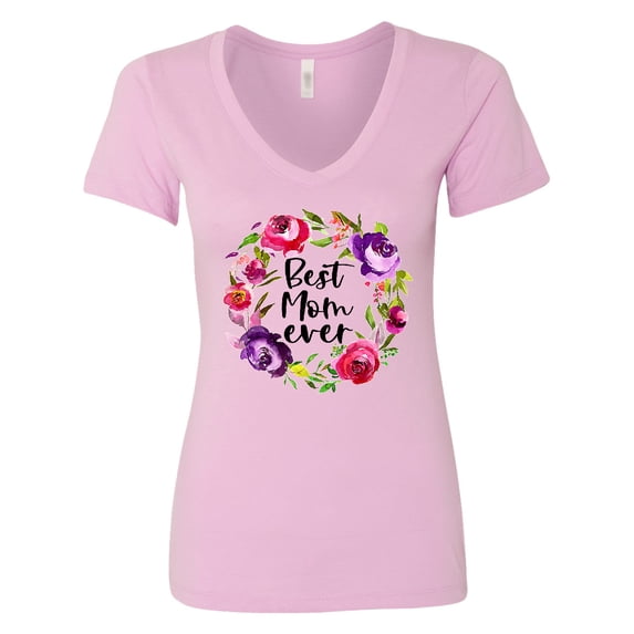 Inktastic Mother's Day Best Mom Ever with Floral Wreath Women's V-Neck T-Shirt