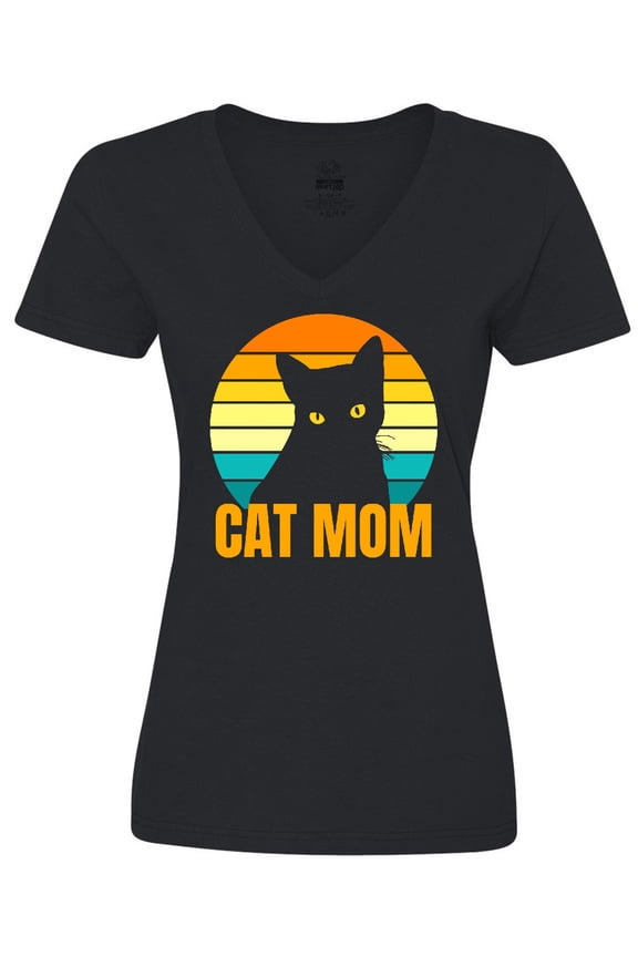 Mother's Day Cat Mom Black Cat Sunset Women's V-Neck T-Shirt