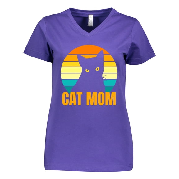 Inktastic Mother's Day Cat Mom Black Cat Sunset Women's V-Neck T-Shirt