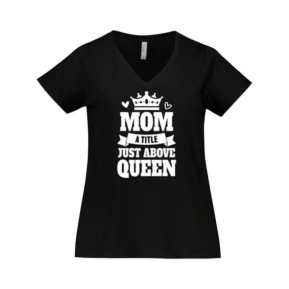 Inktastic Mother's Day Mom a Title Just Above Queen with Crown Women's Plus Size V-Neck T-Shirt