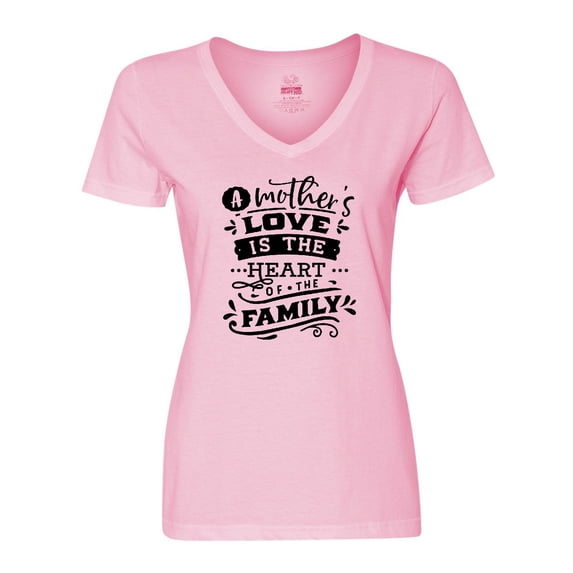 Inktastic Mothers Day a Mothers Love is the Heart of the Family Women's V-Neck T-Shirt