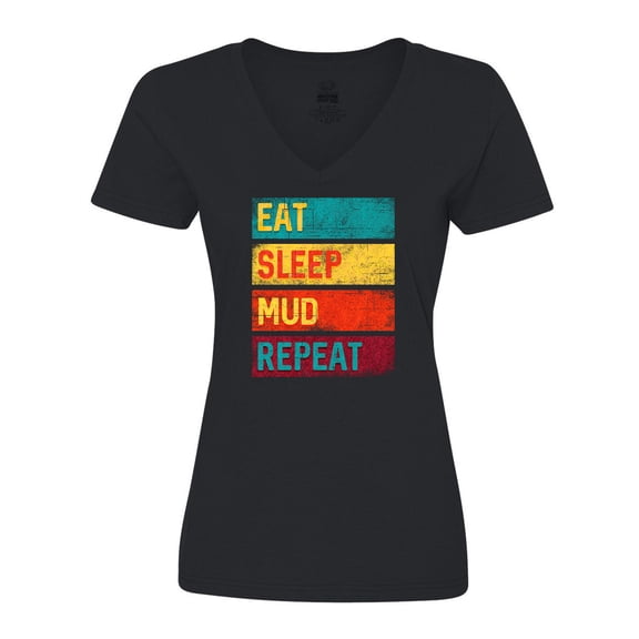 Inktastic Motocross BMX Off Road Eat Sleep Mud Repeat Women's V-Neck T-Shirt
