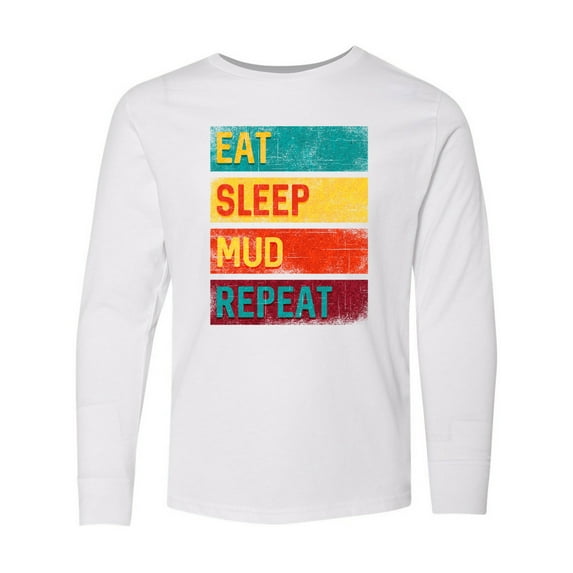 Inktastic Motocross BMX off Road Eat Sleep Mud Repeat Long Sleeve Youth T-Shirt