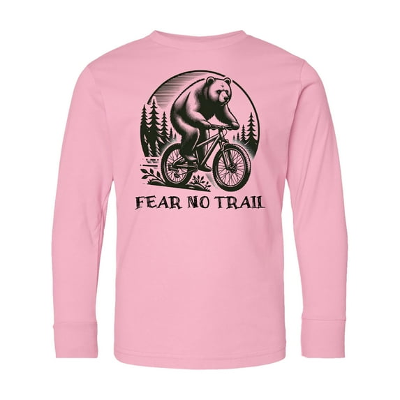 Inktastic Mountain Biking Fear No Trail Long Sleeve Youth T-Shirt
