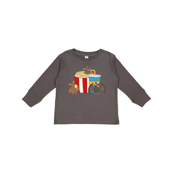 Inktastic Movie Loving Bats with Popcorn and Soda Boys or Girls Long Sleeve Toddler T-Shirt