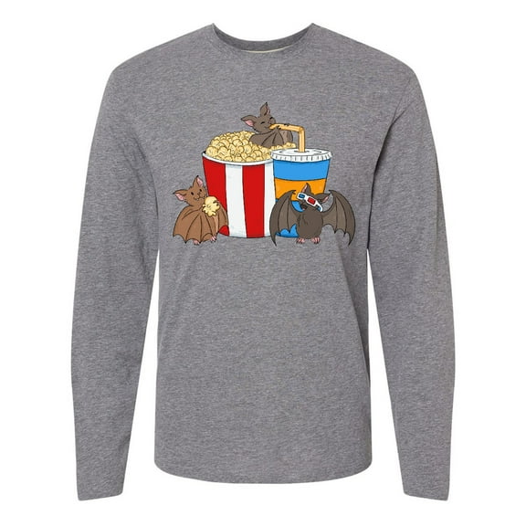 Inktastic Movie Loving Bats with Popcorn and Soda Long Sleeve T-Shirt