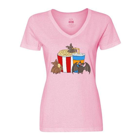 Inktastic Movie Loving Bats with Popcorn and Soda Women's V-Neck T-Shirt