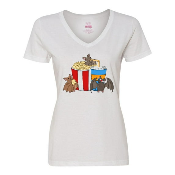 Inktastic Movie Loving Bats with Popcorn and Soda Women's V-Neck T-Shirt