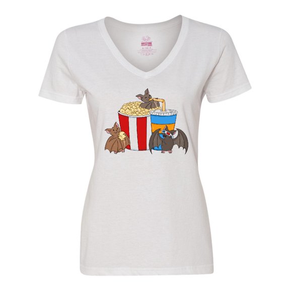 Inktastic Movie Loving Bats with Popcorn and Soda Women's V-Neck T-Shirt