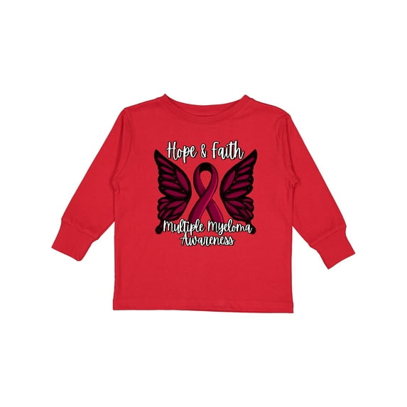Inktastic Multiple Myeloma Cancer Awareness Hope & Faith with Butterfly Ribbon Boys or Girls Long Sleeve Toddler T-Shirt
