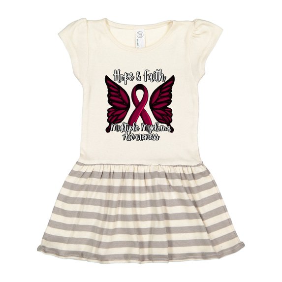 Inktastic Multiple Myeloma Cancer Awareness Hope & Faith with Butterfly Ribbon Gift Toddler Girl Dress