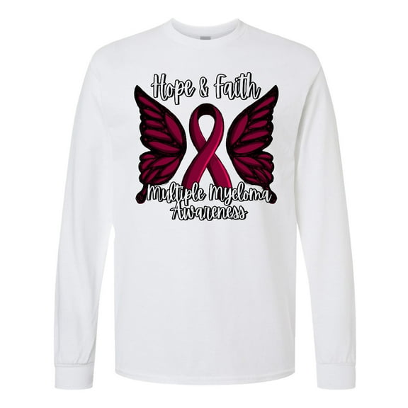 Inktastic Multiple Myeloma Cancer Awareness Hope & Faith with Butterfly Ribbon Long Sleeve T-Shirt