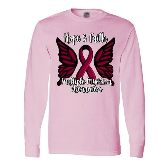 Inktastic Multiple Myeloma Cancer Awareness Hope & Faith with Butterfly Ribbon Long Sleeve T-Shirt
