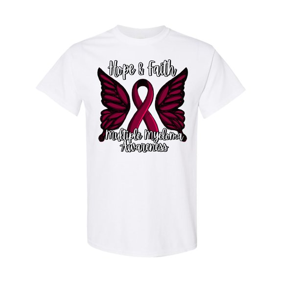 Inktastic Multiple Myeloma Cancer Awareness Hope & Faith with Butterfly Ribbon T-Shirt