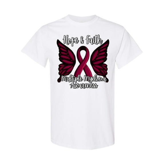 Inktastic Multiple Myeloma Cancer Awareness Hope & Faith with Butterfly Ribbon T-Shirt