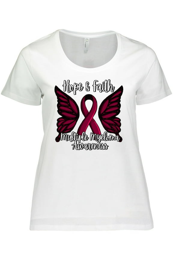 Multiple Myeloma Cancer Awareness Hope & Faith with Butterfly Ribbon Women's Plus Size T-Shirt