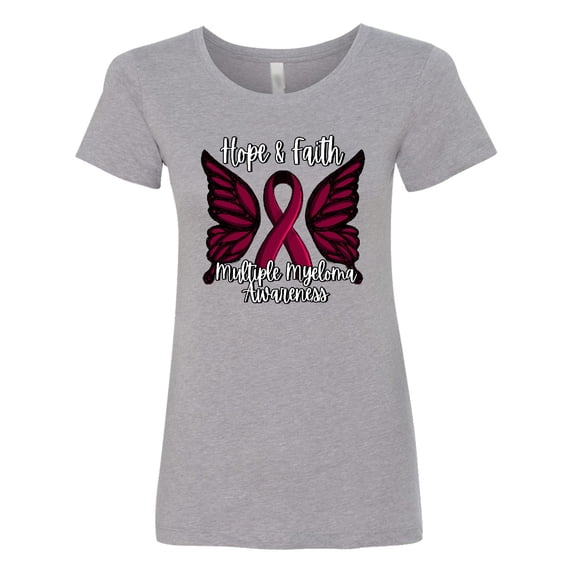 Inktastic Multiple Myeloma Cancer Awareness Hope & Faith with Butterfly Ribbon Women's T-Shirt