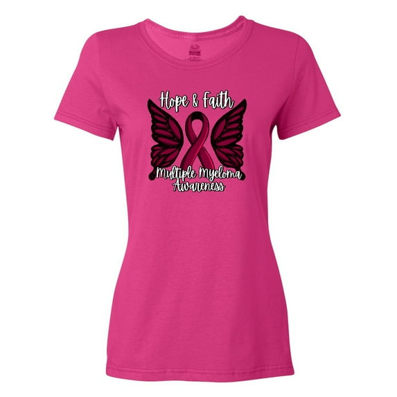 Inktastic Multiple Myeloma Cancer Awareness Hope & Faith with Butterfly Ribbon Women's T-Shirt
