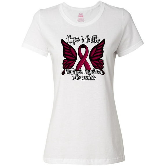 Inktastic Multiple Myeloma Cancer Awareness Hope & Faith with Butterfly Ribbon Women's T-Shirt
