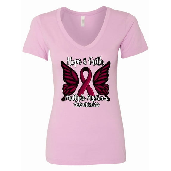 Inktastic Multiple Myeloma Cancer Awareness Hope & Faith with Butterfly Ribbon Women's V-Neck T-Shirt