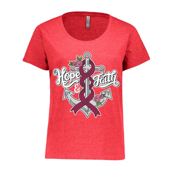 Inktastic Multiple Myeloma Hope and Faith with Anchor Ribbon and Roses with White Outline Women's Plus Size T-Shirt