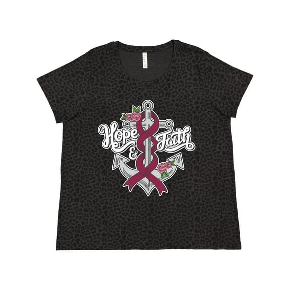 Inktastic Multiple Myeloma Hope and Faith with Anchor Ribbon and Roses with White Outline Women's Plus Size T-Shirt