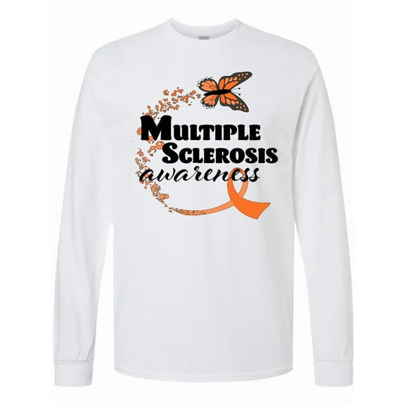 Inktastic Multiple Sclerosis Awareness Butterfly Ribbon Long Sleeve T-Shirt