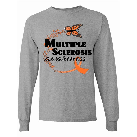 Inktastic Multiple Sclerosis Awareness Butterfly Ribbon Long Sleeve T-Shirt