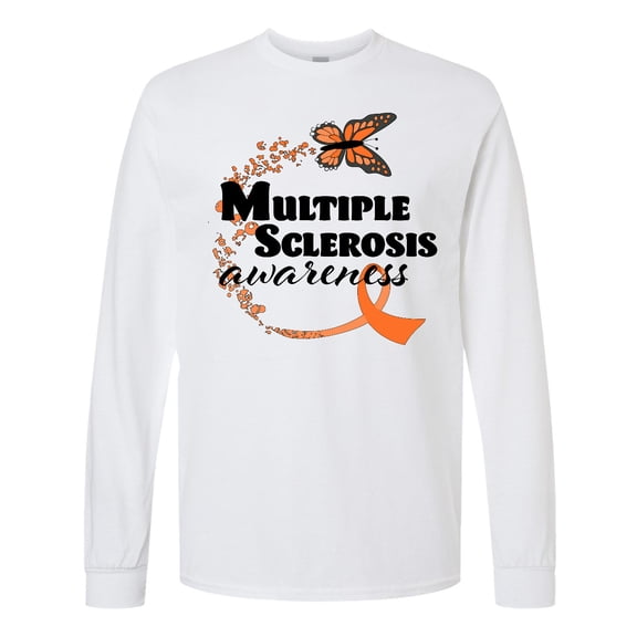Inktastic Multiple Sclerosis Awareness Butterfly Ribbon Long Sleeve T-Shirt