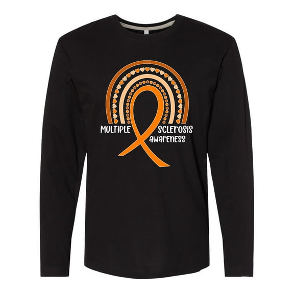 Inktastic Multiple Sclerosis Awareness Orange Ribbon Rainbow Long Sleeve T-Shirt