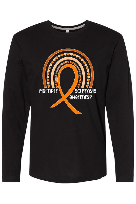 Multiple Sclerosis Awareness Orange Ribbon Rainbow Long Sleeve T-Shirt