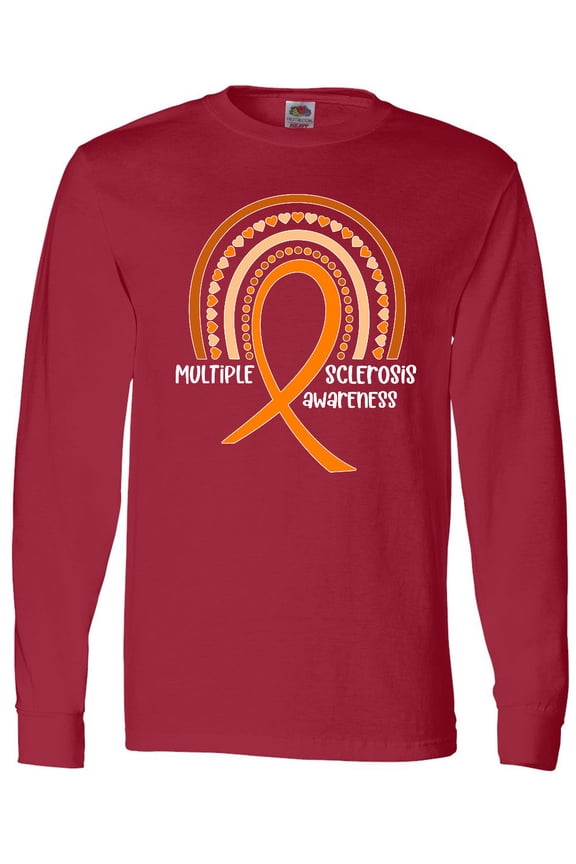 Multiple Sclerosis Awareness Orange Ribbon Rainbow Long Sleeve T-Shirt
