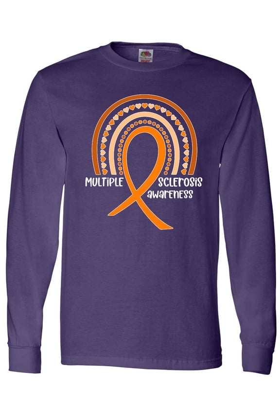 Multiple Sclerosis Awareness Orange Ribbon Rainbow Long Sleeve T-Shirt