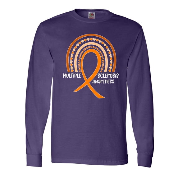 Inktastic Multiple Sclerosis Awareness Orange Ribbon Rainbow Long Sleeve T-Shirt