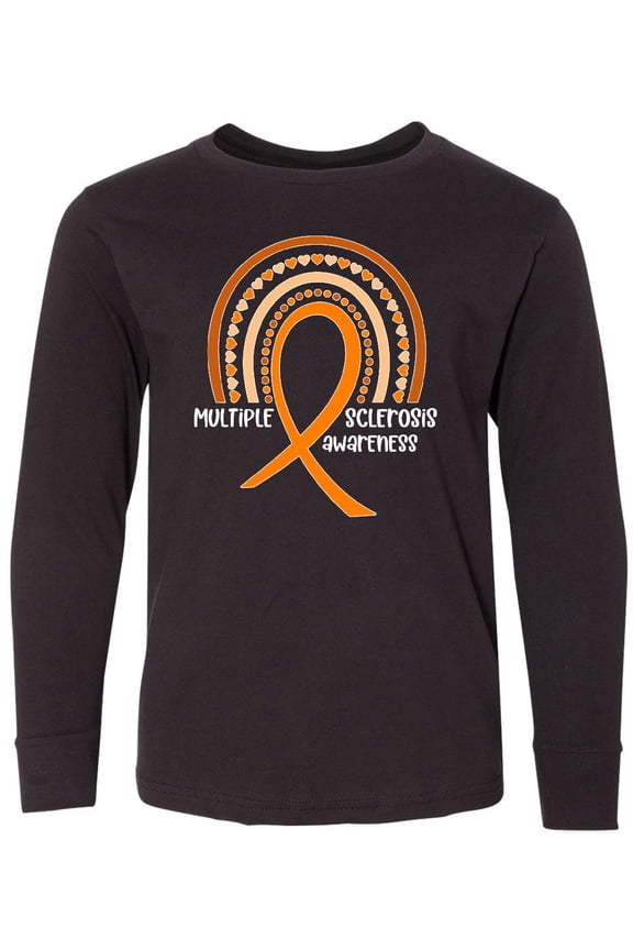 Multiple Sclerosis Awareness Orange Ribbon Rainbow Long Sleeve Youth T-Shirt