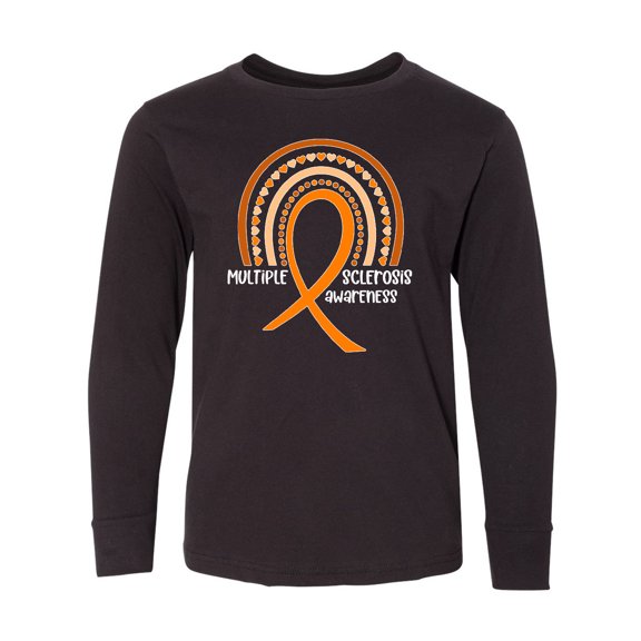 Inktastic Multiple Sclerosis Awareness Orange Ribbon Rainbow Long Sleeve Youth T-Shirt