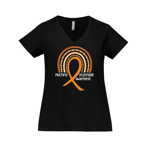 Inktastic Multiple Sclerosis Awareness Orange Ribbon Rainbow Women's Plus Size V-Neck T-Shirt