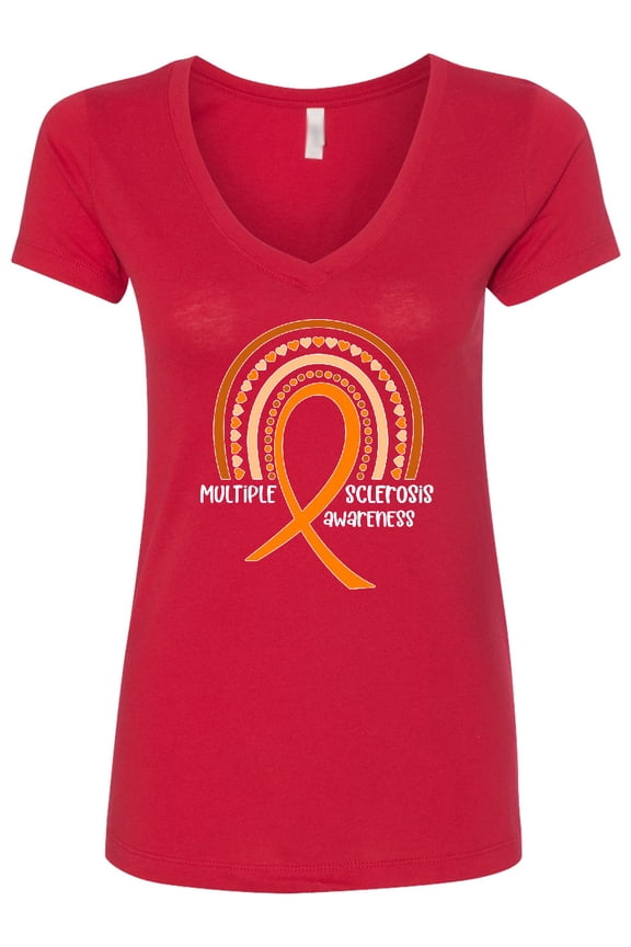Multiple Sclerosis Awareness Orange Ribbon Rainbow Women's V-Neck T-Shirt