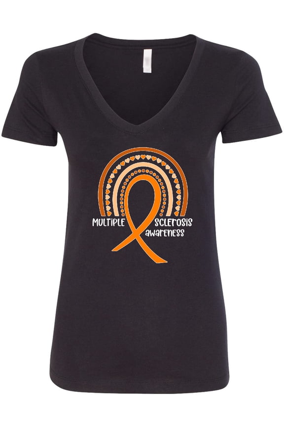 Multiple Sclerosis Awareness Orange Ribbon Rainbow Women's V-Neck T-Shirt