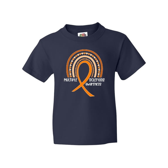 Inktastic Multiple Sclerosis Awareness Orange Ribbon Rainbow Youth T-Shirt